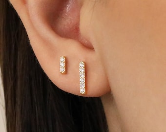 Tiny Bar Stud Earrings • CZ dainty earrings • gold bar studs • gold small stud earrings • minimalist earrings • silver stud earrings