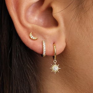 Celestial Sunburst Hoop Earrings Gift Set • Huggie Hoop Earrings • earring set • gift ready • gift for her • gift for mom • gift set