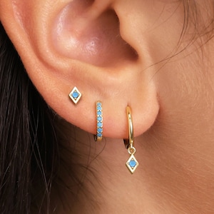Turquoise Diamond Huggie Hoop Gift Set • Dainty Hoop Earrings • earring set • gift ready • gift for her • gift for mom • gift set