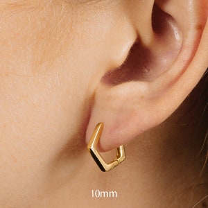 Gold Pentagon Hoop Earrings • small hoop earrings • geometric hoop earrings • dainty hoops • tiny hoops • huggie hoop earrings
