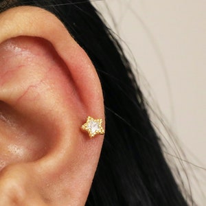18G/16G Bezel Star Knorpel Labret • Muschel Ohrringe • Kleine Ohrstecker • Knorpel Ohrstecker • Helix Ohrstecker • Tragus Ohrstecker • Labret Ohrstecker