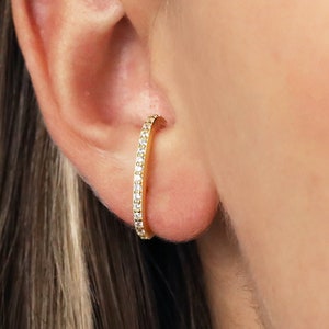 Paved Suspender Earrings gold ear climbers cuff earrings gold hoop stud earrings minimalist jewelry image 1