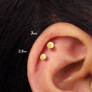 2.5mm Tiny Disc 14K Gold Labret Tragus Cartilage Flat Back Earring White / 16g 5/16 Quality Jewelry Made in USA