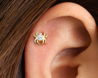 Sterling Silver Spider Labret Stud • Internally Threaded Cartilage Earring
