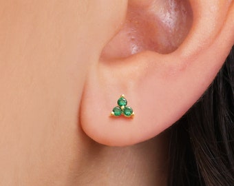 Emerald Flower Stud Earrings • silver dainty earrings • emerald earrings • gold earrings • tiny minimalist earring