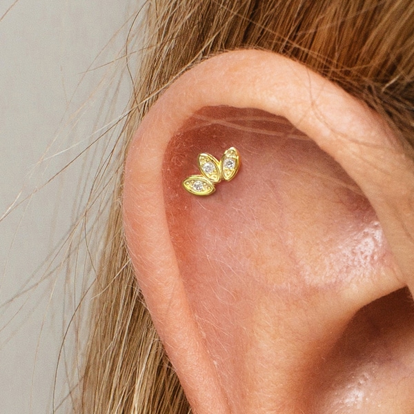 20G Tiny Lotus Cartilage Gold Stud Earring • conch earring • tiny stud •  cartilage stud • helix stud • tragus studs • screw back