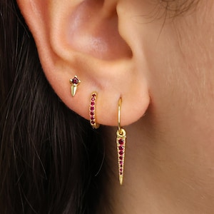 Ruby Spike Earring Set • Huggie Hoop Earrings • earring set • gift ready • gift for her • gift for mom • gift set