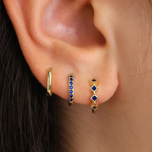 Sapphire Bezel Huggie Hoop Gift Set • Dainty Bezel Hoop Earrings • earring set • gift ready • gift for her • gift for mom • gift set