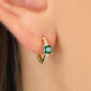Statement Emerald Hoops • hoop earrings •  gold emerald hoop earrings • lightweight earrings • minimalist earrings