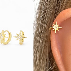 Boucles d'oreilles cartilage étoile 18 g • boucles d'oreilles tragus céleste • petites créoles • boucles d'oreilles cartilage • créoles hélicoïdales • petits créoles