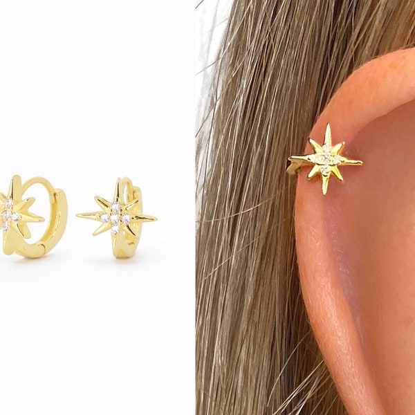 18G Star Cartilage Hoop Earrings • celestial tragus earrings • tiny hoop earrings • cartilage hoop earrings • helix hoop • small hoops