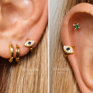 18G Evil Eye Cartilage Hoop Earrings • eye tragus earrings • elevado jewelry • cartilage helix small hoop • minimalist earrings