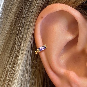 Amethyst Huggie Hoop Earrings • cartilage • tragus earrings • tiny hoop earrings • cartilage hoop earrings • helix hoop • small hoop earring