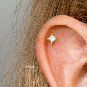 Boucles d'oreilles en or 20 G cartilage étoile • petites boucles d'oreilles conques étoilées • clou de cartilage • clou hélicoïdal • clous tragus • fond vissé