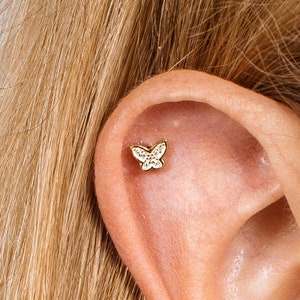 20G Butterfly Cartilage Gold Stud Earring • conch earring • tiny stud earring •  cartilage stud • helix stud • tragus studs • screw back