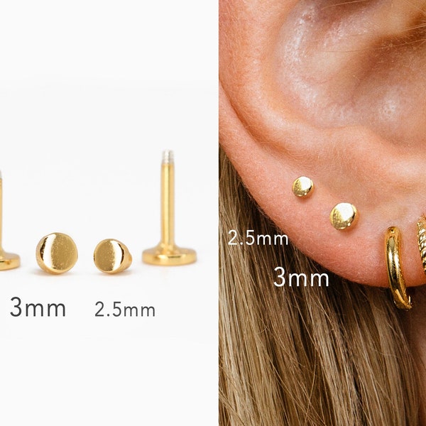 20G/18G/16G Dot Cartilage Gold Stud Earrings • disc conch earring • tiny stud earrings •  cartilage stud • helix• tragus studs • flat back