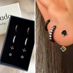 Black Paved Earring Gift Set • black jewels jewelry • gift ready • gift for her • gift for mom • christmas gift • gift set
