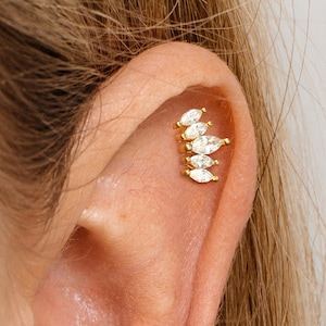18G Marquise Climber Cartilage Gold Stud Earrings • conch earrings • tiny stud earrings •  cartilage stud • helix stud • tragus studs
