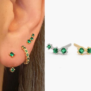 Emerald Tiny Climber Stud Earrings • CZ dainty earrings • gold studs • small stud earrings • minimalist earrings • silver stud earrings