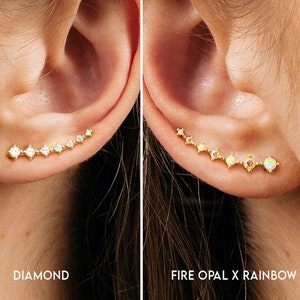 18K Gold Ear Climbers • fire opal ear climber • ear crawler • minimalist earrings • silver jewelry • ear jacket • ear cuff