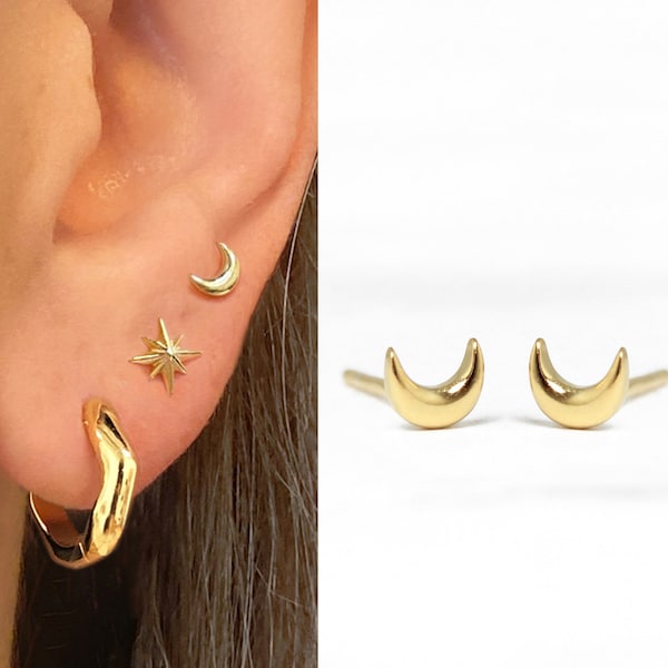 Tiny Moon Stud Earrings • dainty earrings • moon earrings • tiny stud earrings • small stud earrings • minimalist earrings