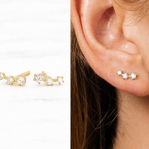 Tiny Climber Stud Earrings • CZ dainty earrings • gold studs • small stud earrings • minimalist earrings • silver stud earrings