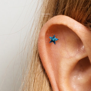 20G Statement Sapphire Star Cartilage Gold Stud Earrings • conch earrings • tiny earring •  cartilage helix stud • tragus stud • screw back