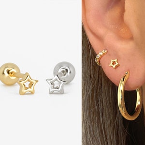 20G Tiny Star Cartilage Gold Stud Earrings • conch earrings • tiny studs •  cartilage stud • helix stud • tragus studs • screw back