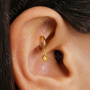 Topaz Tiny Dangle Rook Hoop Earring • topaz gemstone helix hoop • rook earring • helix topaz hoop • cartilage earring • cartilage hoops