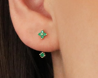 Emerald Flower Front Back Earrings • ear jacket • dainty ear jacket • gold earrings • ear jacket earring - minimal earring • cz ear jacket