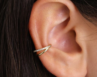 Paved Double Hoop Clicker, Sterling Silver Daith Conch Rook Tragus Earring