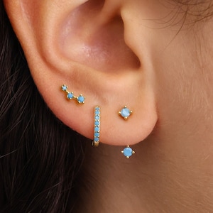 Turquoise Everyday Ear Stack Set • gift for her • bridesmaid gift • mothers day gift • gold hoop earrings • minimalist earrings • elevado