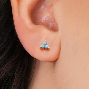 Turquoise Flower Stud Earrings • tiny dainty earrings • gold stud earrings • minimalist earrings • silver turquoise stud earrings