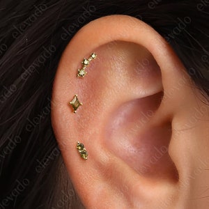 Set di 3 • Set di orecchini a cerchio piatto in peridoto 16G/18G • Orecchini in peridoto per cartilagine • Orecchini in peridoto per elica • Orecchini trago • Orecchini a conchiglia