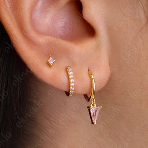 NEW• Trilliant Cut Pink Tourmaline Huggie Hoop Earring Set by Elevado • Huggie Hoop Earrings • Hoop Earrings • Jewelry Set • Holiday Gift