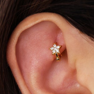 Dainty Star Rook Hoop Earring • Star helix hoop • rook earring • helix diamond hoop • cartilage earring • cartilage hoops • elevado jewelry