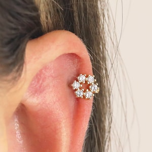 18G Cartilage Gold Hoop Earrings • tragus earrings • flower tiny hoop earrings • rose gold cartilage hoop• helix hoop • small hoops