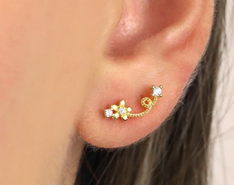 Orecchini a rampicante a forma di fiore delicato: in argento sterling 18 carati.
