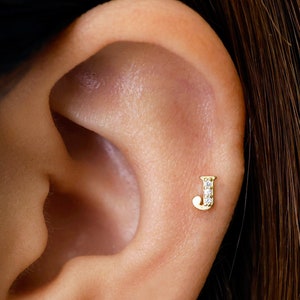 Initials Flat Back Labret Stud • 18G/16G • alphabet personalized earrings • cartilage stud • helix earring • personalized christmas gift
