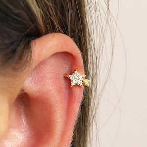 Tiny Star Hoop Earrings • cartilage hoop earrings • dainty star earrings • tragus hoop earrings • gold huggie hoops • celestial jewelry