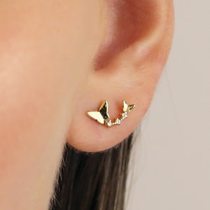 Butterfly Climber Stud Earrings • CZ butterfly dainty earring • gold studs • small stud earring • minimalist earrings • silver stud earring