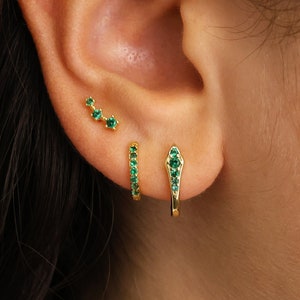 Emerald Paved Hoop Earring-cadeauset • cadeau voor haar • cadeau bruidsmeisje • Moederdagcadeau • gouden oorringen • minimalistische oorbellen • elevado