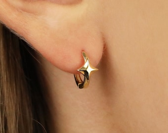 Tiny Star Hoop Earrings • gold star huggie hoop • silver star hoop • star dangle earrings • tiny gold hoops • tiny silver hoops