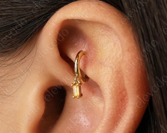 Tiny Topaz Baguette Rook Hoop Earring • helix hoop • topaz • topaz stone • baguette • cartilage hoops • elevado jewelry