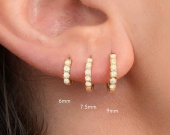 White Opal Huggie Hoop Earrings • elevado jewelry • minimalist earrings • dainty earrings • gold huggie hoop earrings • silver • rose gold