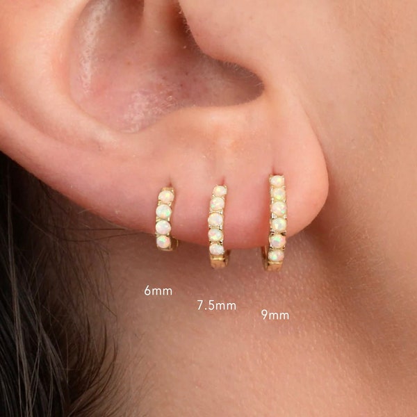 White Opal Huggie Hoop Earrings • elevado jewelry • minimalist earrings • dainty earrings • gold huggie hoop earrings • silver • rose gold