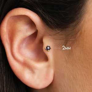 20G/18G/16G Gold Saphir fadenlose Druck Pin Labret Ohrstecker • Massiv 925 Sterling Silber • Flache Rückseite Ohrring • Tragus Bolzen • Helix • Muschel