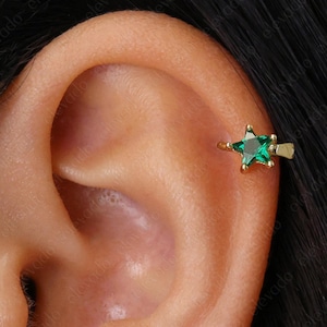 Tiny Emerald Star Helix Hoop Earring • star rook hoop • rook earring • cartilage earring • cartilage hoops • elevado jewelry