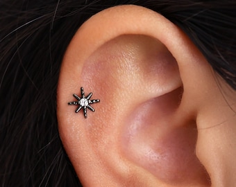 18G/16G Gunmetal Black Star Flat Back Labret • tragus stud • helix piercing • cartilage earring • minimalist jewelry