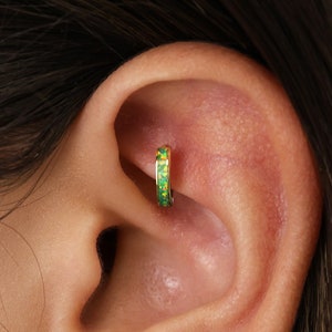 Garden Green Opal Inlay Rook Hoop Earring • helix hoop • rook earring • helix opal hoop • cartilage earring • cartilage hoops